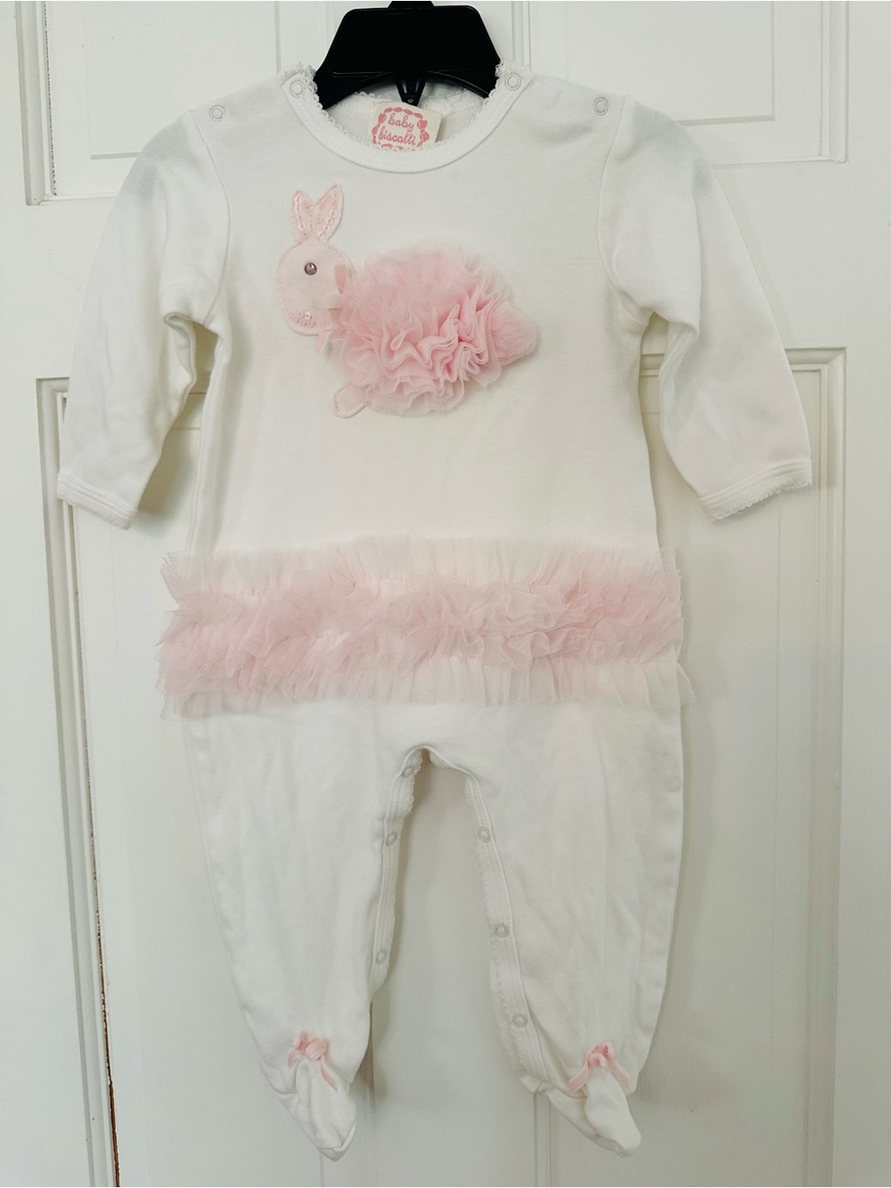 Baby Biscotti Long Sleeve Footed Romper w Pink Ruffle Bunny and Tutu Sz 9M